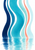 Five wavy blue, turquoise, aqua, and coral ribbons reflected as horizontal ripples on a white background.