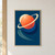 Coral-orange sphere crossed by a tilted ivory ring above a dark-blue crescent and three mint lines on a deep petrol-blue field.; frame shown for styling only