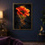 Large red-orange flower with a dark center emerging from a narrow crack in dark rock, surrounded by subtle ember-like highlights.; frame shown for styling only
