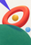 Coral-red ring surrounding a golden disk above a curved jade-green plane, with a violet wedge and pale-blue circle.