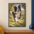 Black-and-white collie-type dog runs toward the viewer carrying a red apple in a leafy orchard.; frame shown for styling only