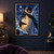 A scarf-wearing emperor penguin presents a glowing blue crystal against moonlit snowy mountains and aurora.; frame shown for styling only