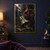 A dark vine winds around a tilted brass bell on cracked stone and rises to a large garnet flower in a shadowy greenhouse.; frame shown for styling only