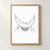 Fine black line drawing of two swallows meeting above a shallow nest with a small red loop, centered on a white portrait page.; frame shown for styling only