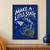 Chalk-style “MAKE A LITTLE STATIC” lettering above a music-note paper airplane, sound waves, and a tilted portable radio on blue.; frame shown for styling only