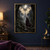 Cloaked masked wanderer on a forest trail beneath a giant pale moth and full moon.; frame shown for styling only