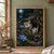 Two pale round-eared animals beneath a twisted root, with one reaching toward a dew drop among blue flowers and ferns in moonlight.; frame shown for styling only