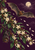 One bat flies above a second bat hanging upside down among ivory jasmine flowers and green leaves against a deep-plum moonlit sky.