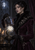 Adult woman in a plum coat lifting a glass cloche over a luminous white flower beside a moonlit window.