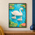 White adult swan swimming with two pale cygnets in turquoise pond water, surrounded by green lily pads and coral-pink flowers.; frame shown for styling only