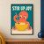 Coral cartoon octopus stirring a yellow bowl with a wooden spoon beneath cream “STIR UP JOY” lettering on teal.; frame shown for styling only