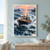 Wooden cabin launch carrying one operator through foaming harbor water at dawn, with a lighthouse on the horizon.; frame shown for styling only