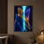 Translucent indigo, amber, and violet angular planes intersect around a bright vertical turquoise beam against a deep navy background.; frame shown for styling only