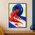 Cobalt-blue vessel spilling glossy red-orange spheres in a curling trail, with pale-lime crescents on a warm ivory ground.; frame shown for styling only
