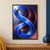Textured cobalt ribbon forms a large upright figure-eight over a dark plum curved form, with coral and citron accents.; frame shown for styling only