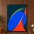 Abstract geometric composition with a large cobalt oval-like form intersected by a vermilion wedge and pale-lime arcs on a deep teal background.; frame shown for styling only
