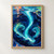 A bright turquoise current curves through dark indigo water, splitting around two large eddies with small coral and lime reflections.; frame shown for styling only
