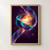 A twisting translucent turquoise and violet glass ribbon loops around a glowing amber center against an aubergine background.; frame shown for styling only