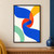 Cobalt ribbon-like shape curls through a vermilion opening beside a saffron arc and mint crescent on warm white.; frame shown for styling only