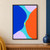 Ultramarine and persimmon color fields meet around a vertical aqua channel with a yellow lozenge and short charcoal marks.; frame shown for styling only