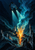 Illuminated submersible descending toward an amber hydrothermal vent and turquoise plume above layered seabed ridges.