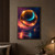 Large translucent amber sphere with turquoise and coral light effects floating over a dark reflective surface.; frame shown for styling only