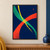 Abstract graphic with sweeping green and vermilion bands crossing on navy, a broken yellow line with square fragments, and a small coral square.; frame shown for styling only