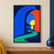 Cobalt arch and vermilion doorway-like form frame a yellow sun, distant landform, water, and winding jade path.; frame shown for styling only