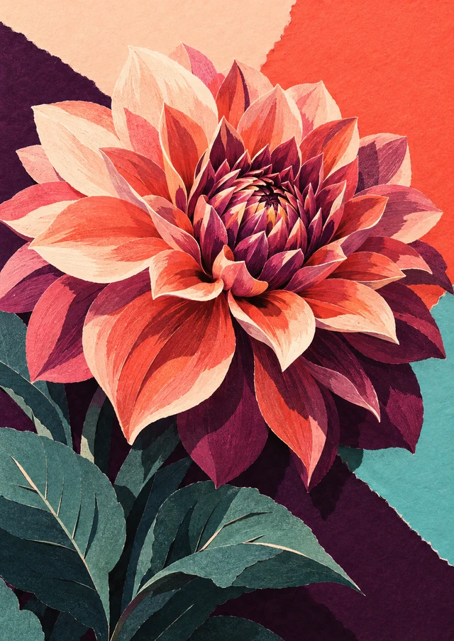 Dahlia Floral Poster - Coral Bloom and Graphic Color Fields