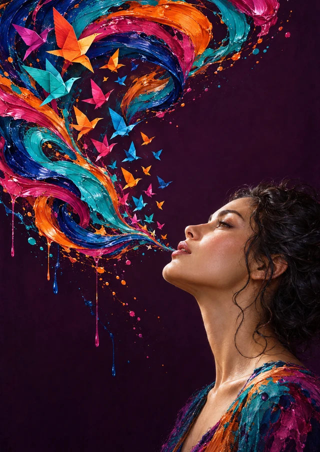 Woman with Paper Birds Art Print - Color After the Storm