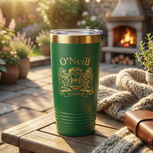 Irish Coat of Arms Travel Mug and Tumbler - Green & Rose Gold