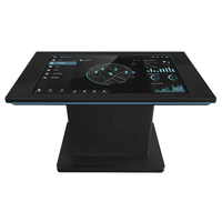 Close-up side profile of the Sirius table showing the slim tabletop and support leg.	Sirius Series interactive touch table side profile view showing slim industrial design.