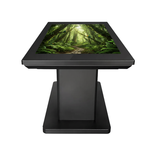 Direct top-down view of the Sirius 43" 55" 65" touch table surface. interactive smart touch table top view with 4K UHD display surface.