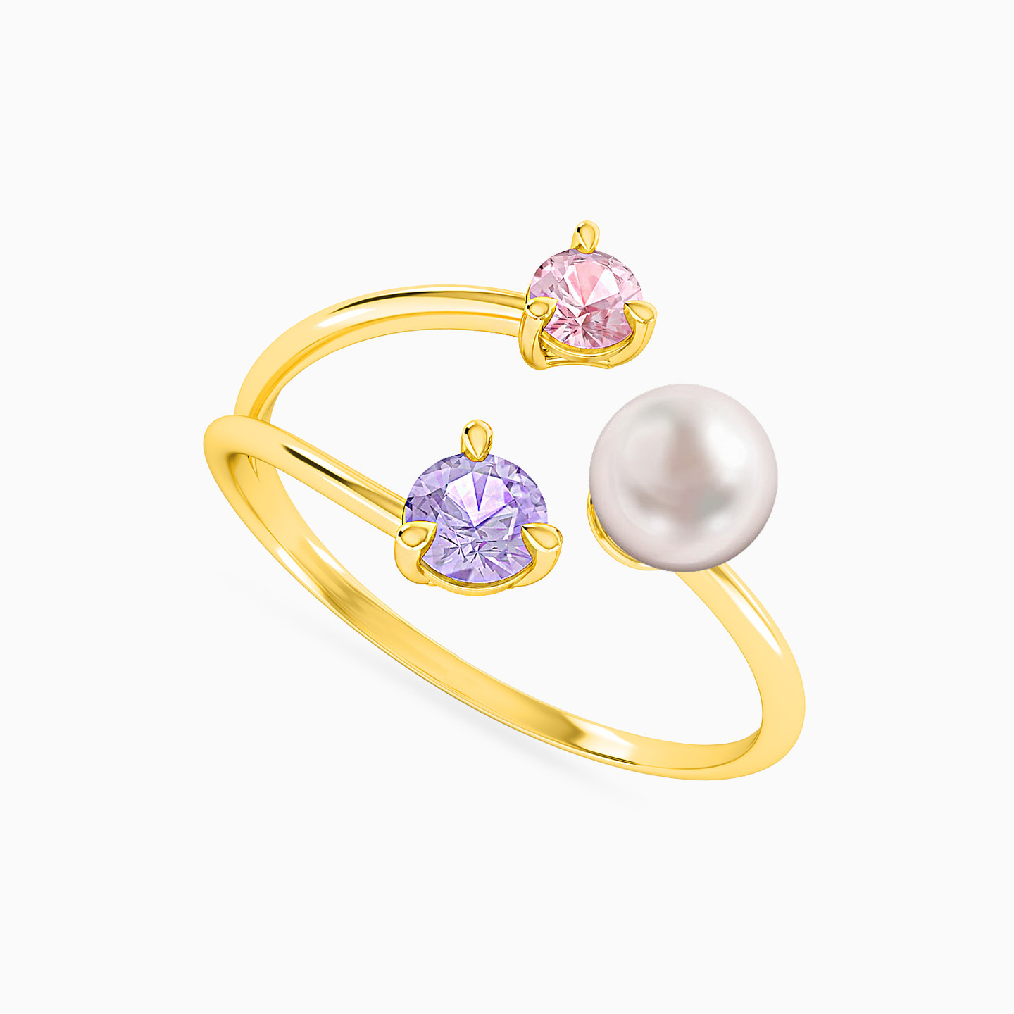 خاتم برأس مزدوجة ذهب دائرة عيار 18 قيراط مزين باللؤلؤ والأحجار الملونة - 2 خاتم برأس مزدوجة ذهب دائرة عيار 18 قيراط مزين باللؤلؤ والأحجار الملونة - 2