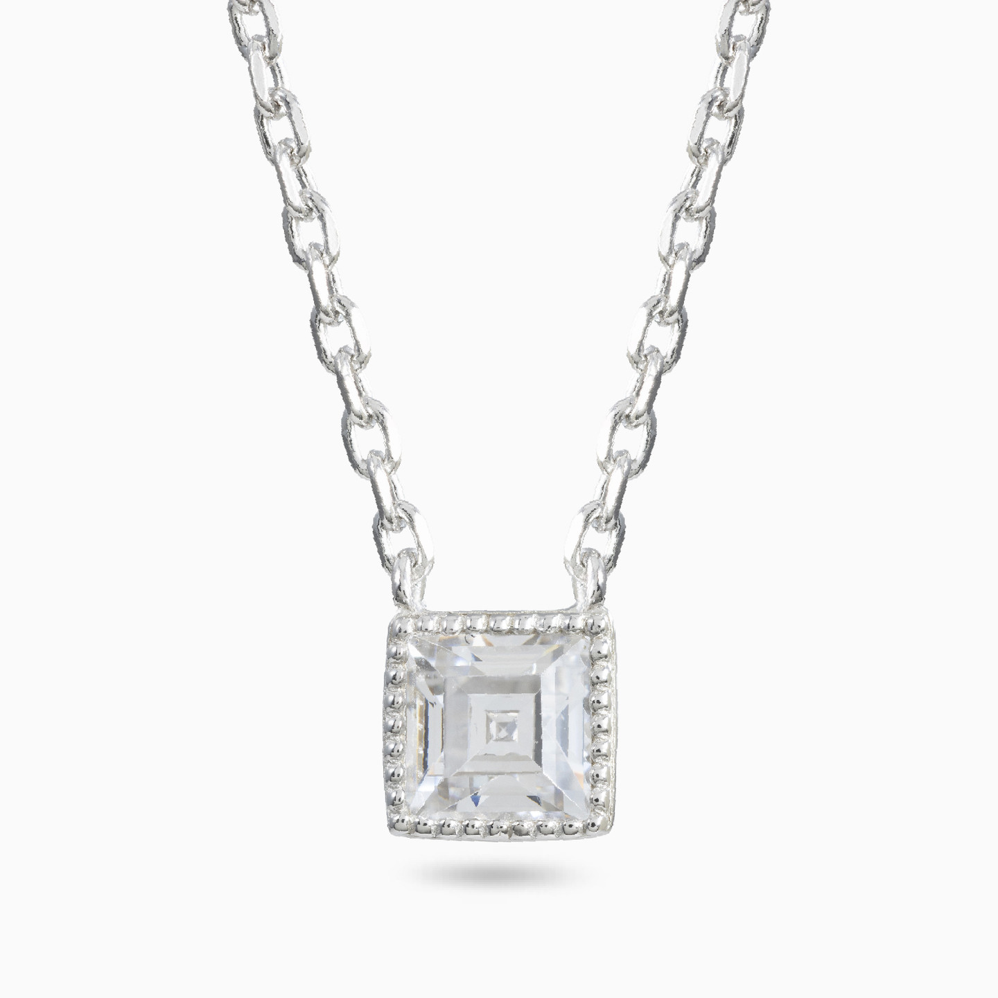 Square Cubic Zirconia Sterling Silver Necklace Square Cubic Zirconia Sterling Silver Necklace