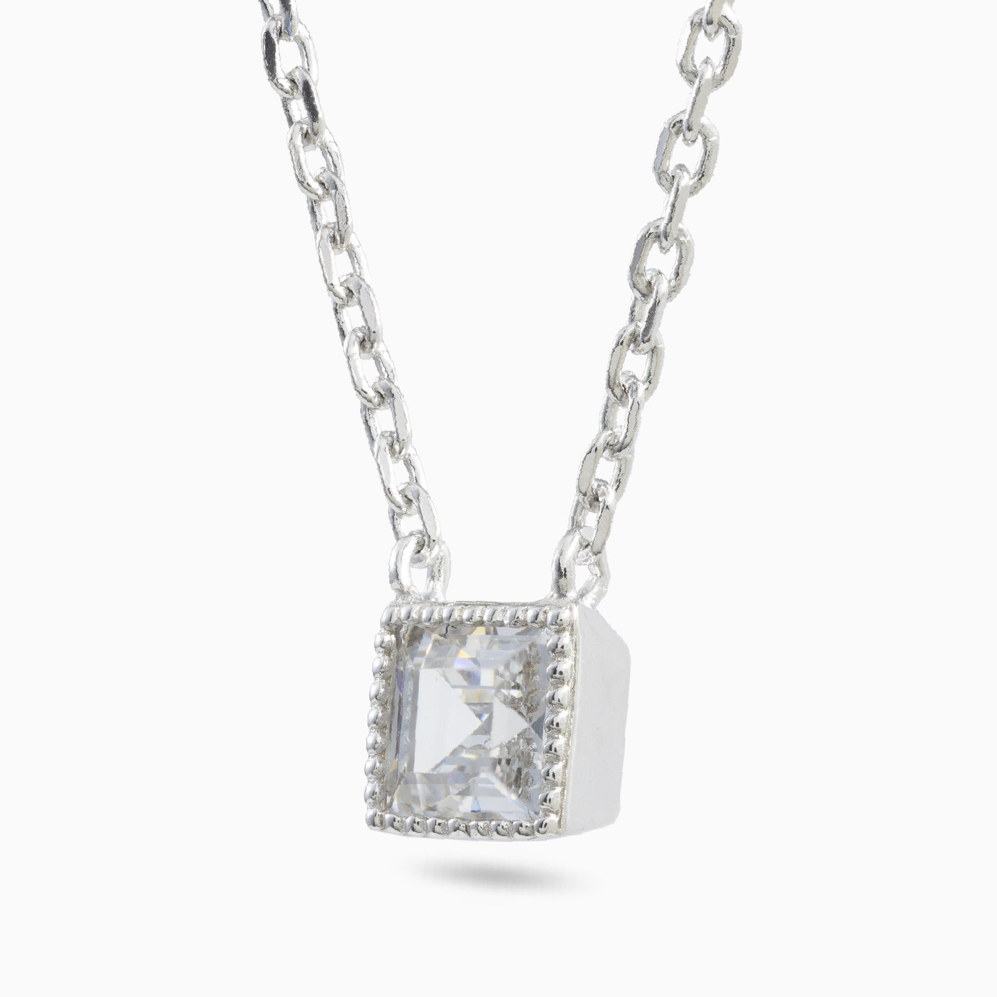 Square Cubic Zirconia Sterling Silver Necklace - 2 Square Cubic Zirconia Sterling Silver Necklace - 2
