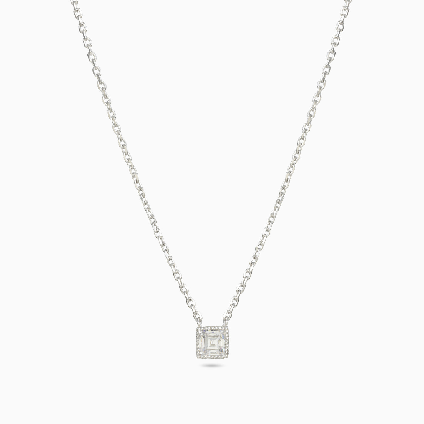 Square Cubic Zirconia Sterling Silver Necklace - 3 Square Cubic Zirconia Sterling Silver Necklace - 3