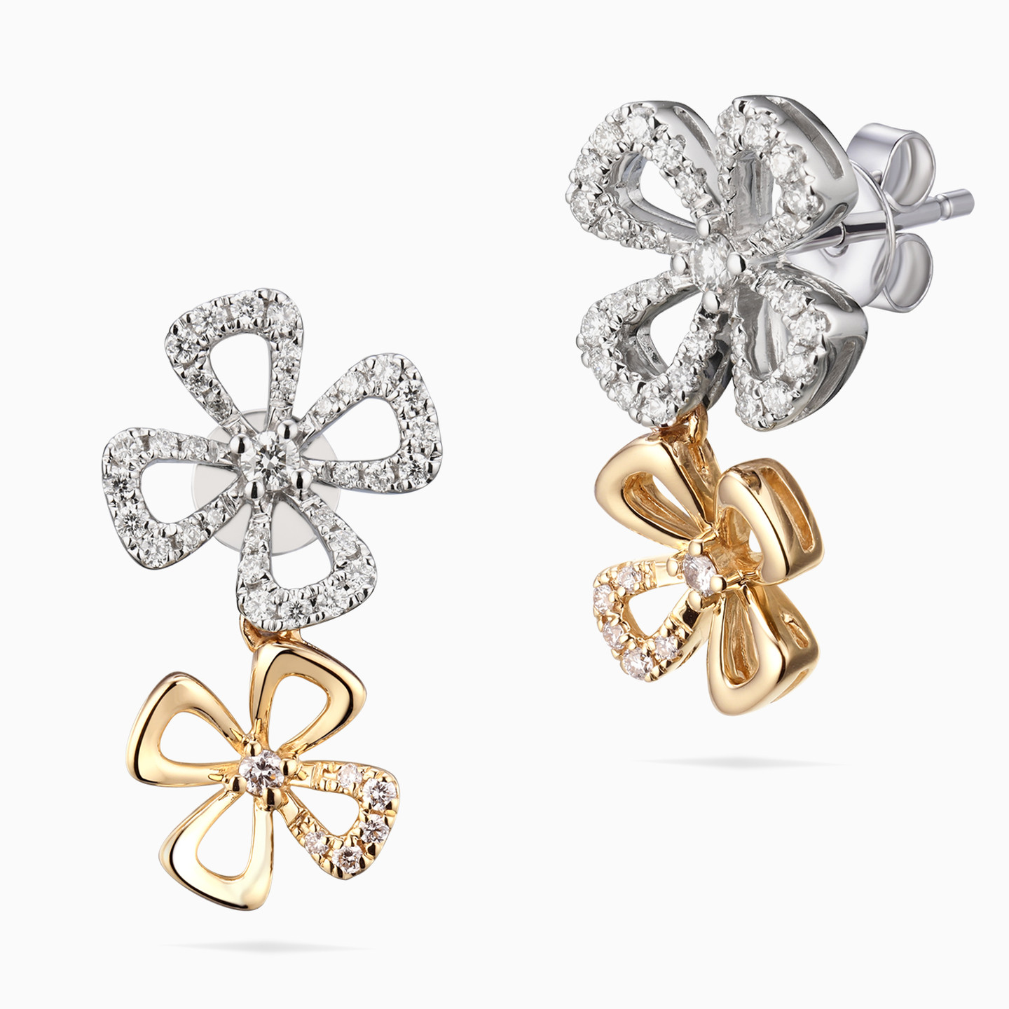 Flower Diamond Drop Earrings in 18K Gold - 2 Flower Diamond Drop Earrings in 18K Gold - 2