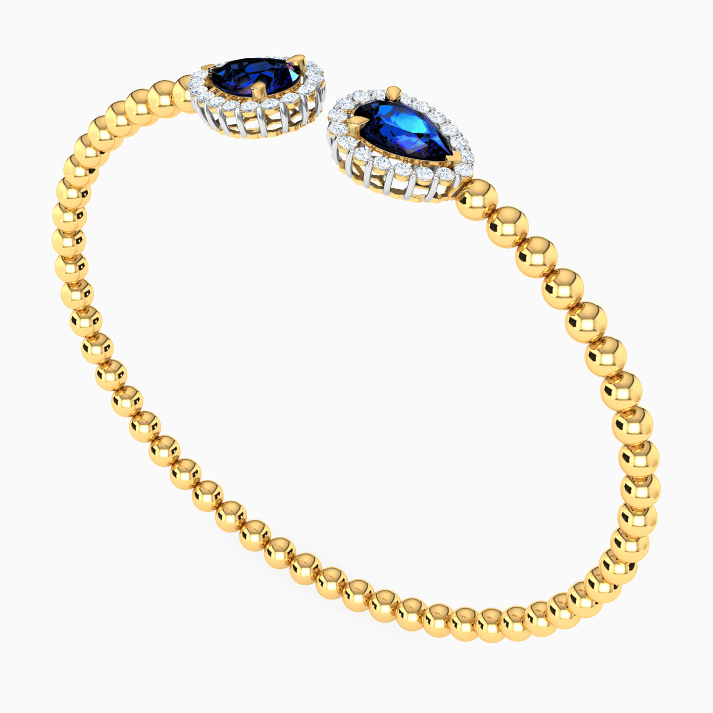 Pear Blue Stone Bangle Bracelet in 18K Gold - 3 Pear Blue Stone Bangle Bracelet in 18K Gold - 3