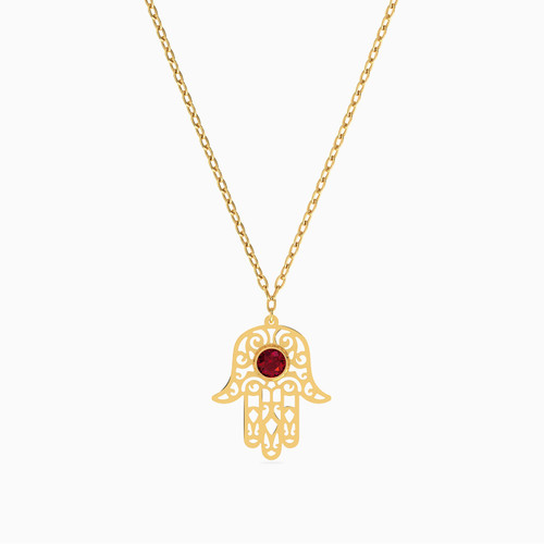 LIN725 - Hamsa Red Stone Necklace in 18K Gold - 111404130302 - 1.jpg