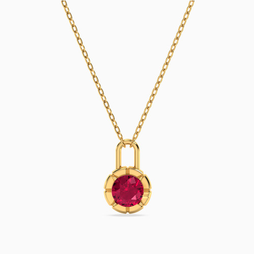 LIN584 - Lock Red Stone Necklace in 18K Gold - 111404130263-1.jpg