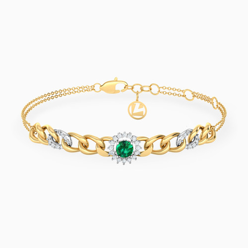 LIB89 - Round Diamond & Green Stones Chain Bracelet in 18K Gold - 111304120125-1.jpg LIB89 - Round Diamond & Green Stones Chain Bracelet in 18K Gold - 111304120125-1.jpg
