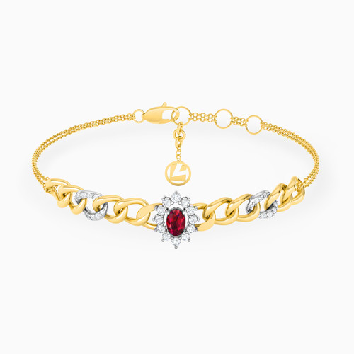 LIB91 - Flower Diamond & Red Stone Chain Bracelet in 18K Gold - 111304130127-1.jpg