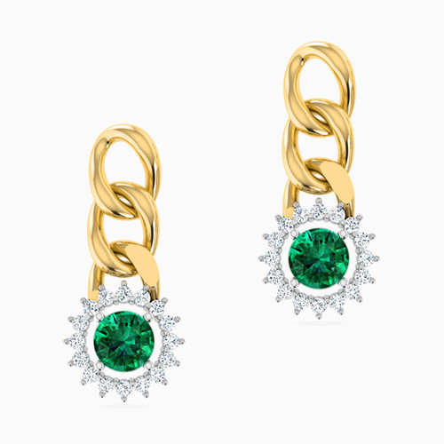 LIE47 - Round Diamond & Green Stones Drop Earrings in 18K Gold - 111204120125-1.jpg