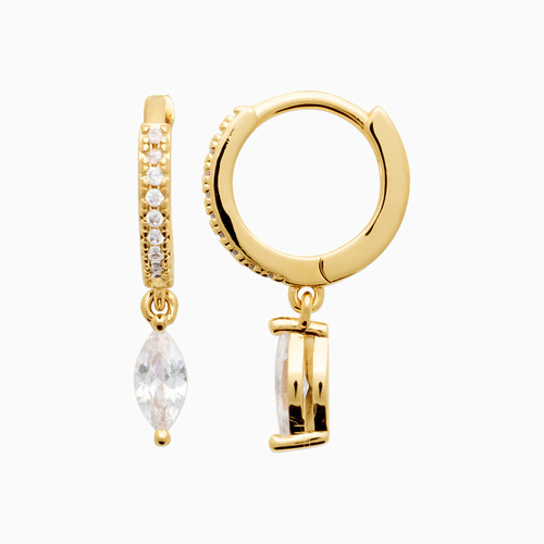 WE139 - Marquise Clear Stone Gold Plated Hoop Earrings - 2661010-3.jpg