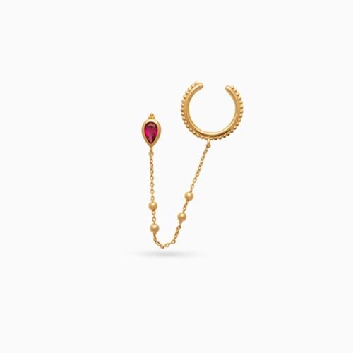 WE23 - Pear Red Stone Gold Plated Cuff Earrings - 23003120-1.jpg