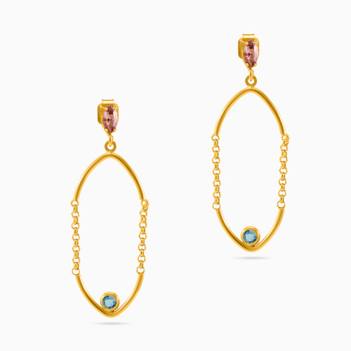 WE43 - Oval Colored Stones Gold Plated Drop Earrings - A4083-MDT-1.jpg