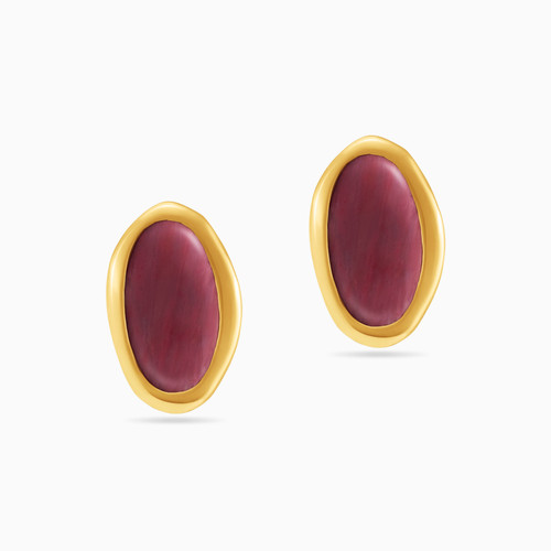 WE25 - Oval Red Stone Gold Plated Stud Earrings - 23003020-1.jpg