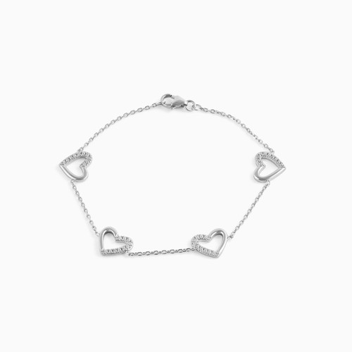 WB104 - Heart Cubic Zirconia Sterling Silver Chain Bracelet - 87109518-1.jpg