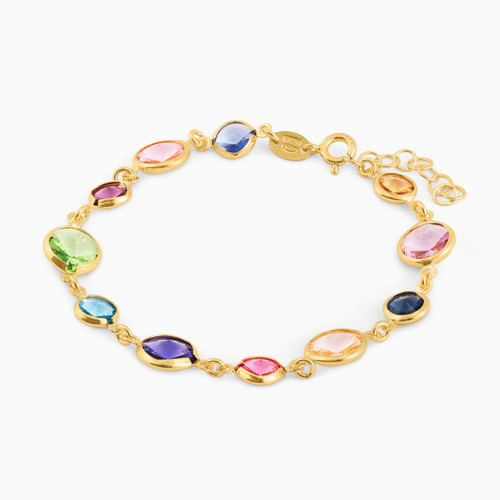 WB85 - Circle Colored Stones Gold Plated Chain Bracelet - A0692-32P-1.jpg